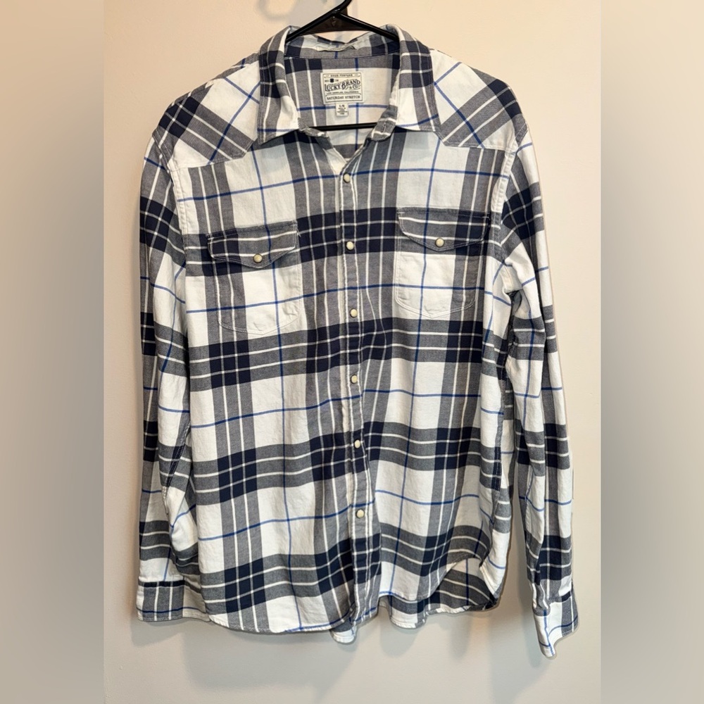 Lucky Brand Navy and White Checkered Shirt